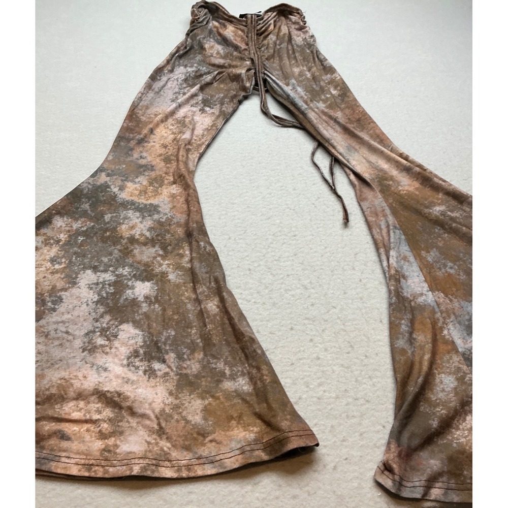 Darker Wavs Flare Pants Rust Distressed Ruched Gothic Wide Leg Streetwear Small